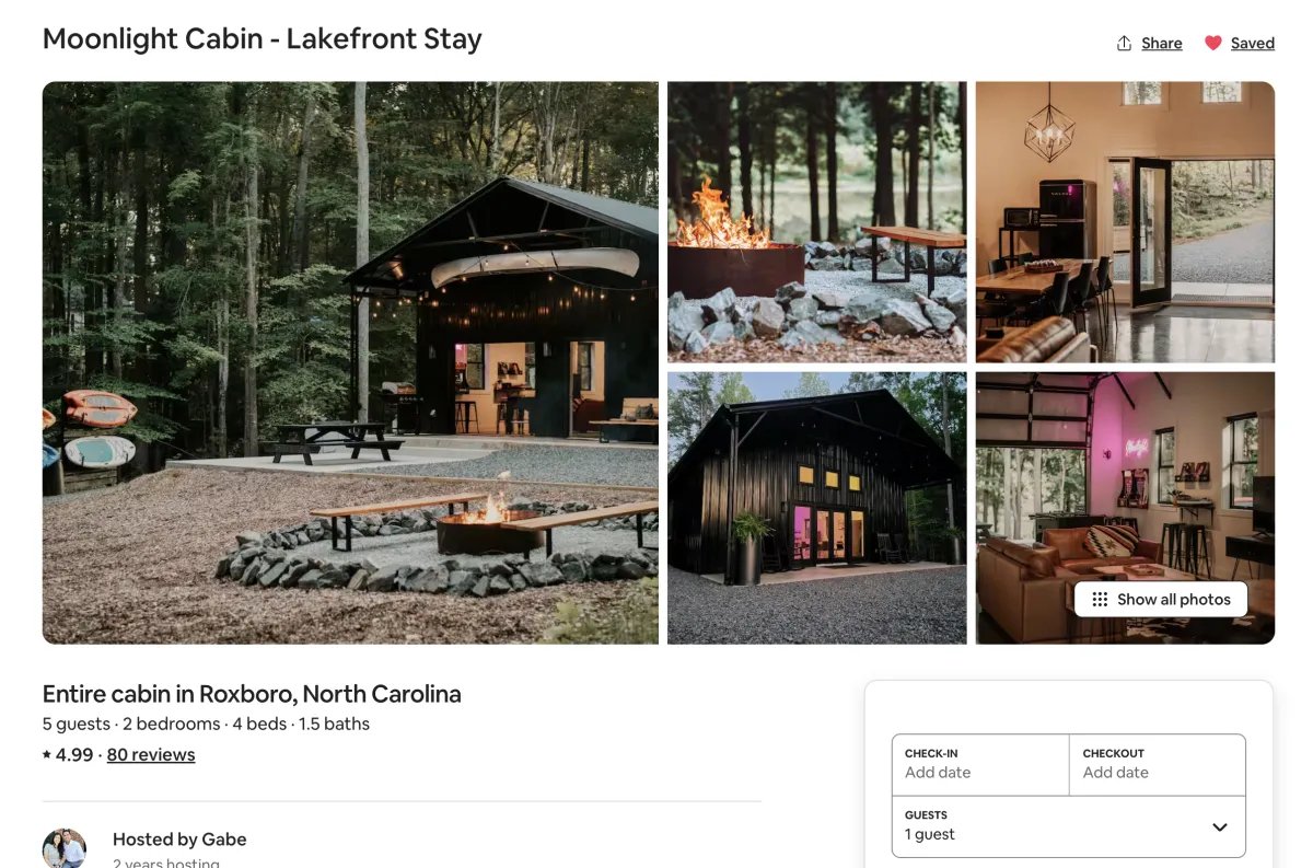 The original listing for Moonlight Cabin - Lakefront Stay