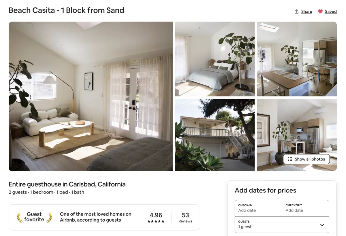 The original listing for Beach Casita - 1 Block from Sand