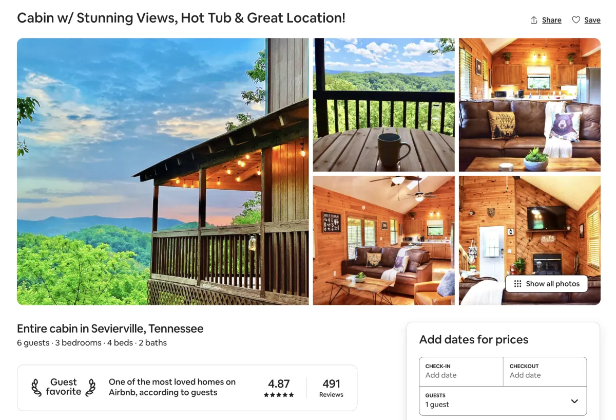 The original listing for Cabin w/ Stunning Views, Hot Tub & Great Location!